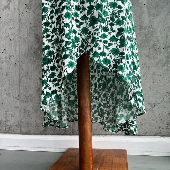 ganni green floral wrap dress GANNI Dalton Crepe Wrap Midi Dress